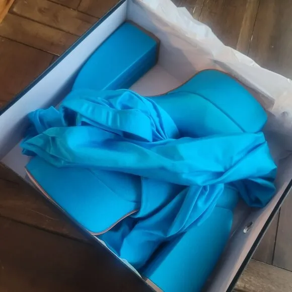 Azalea Wang Heyhey-Turquoise Stretch LEgging Platform Boots US Size 10