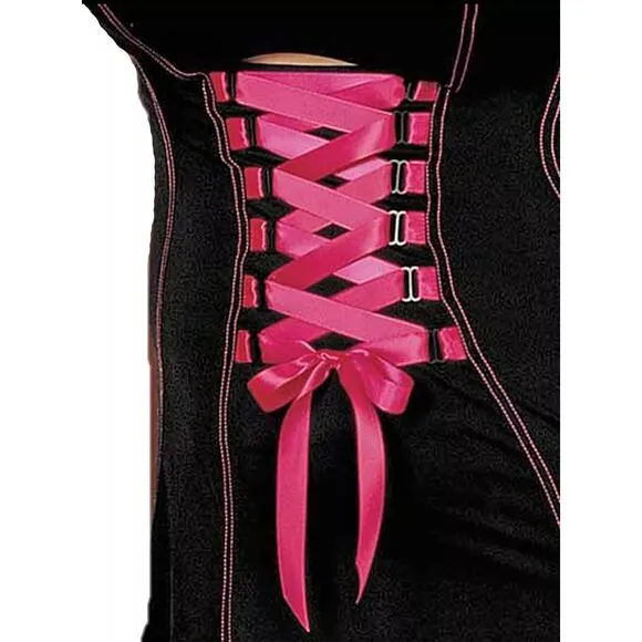 🦋B2G1🦋SHIRLEY OF HOLLYWOOD Stretch Knit Lace Trim Chemise Dress Tie Up Lingerie