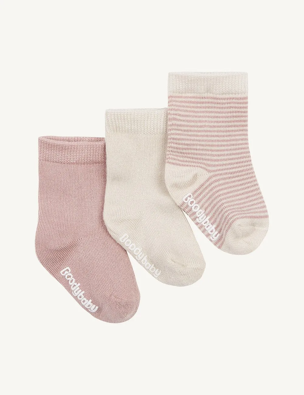 Baby Socks, 3 Pack - Chalk/Rose