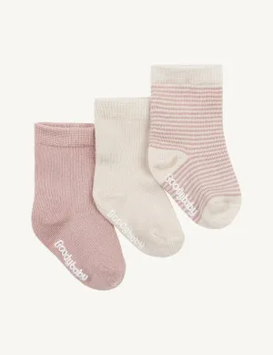 Baby Socks, 3 Pack - Chalk/Rose