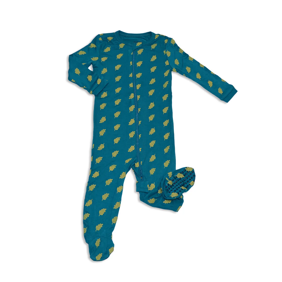 Bamboo Zip Up Footies (Dotty Leaf Print)