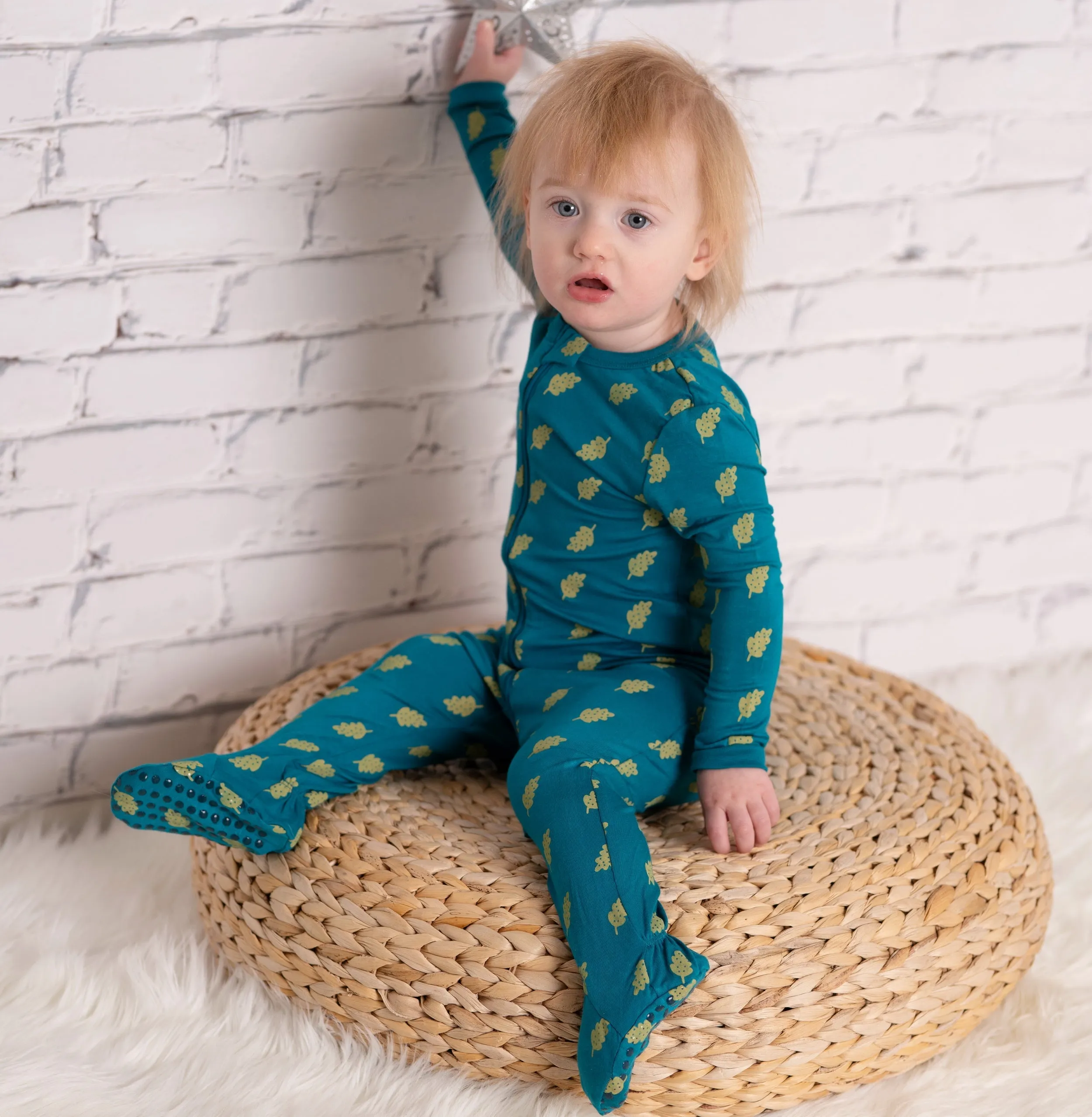 Bamboo Zip Up Footies (Dotty Leaf Print)