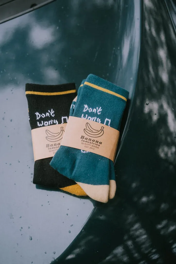Banana Don't Worry Sock, Vintage Teal Edition