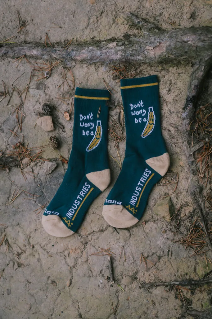 Banana Don't Worry Sock, Vintage Teal Edition