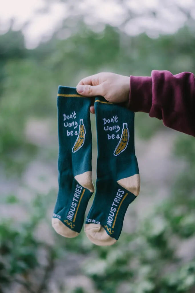 Banana Don't Worry Sock, Vintage Teal Edition