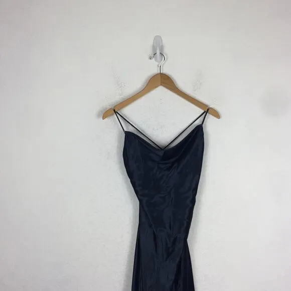 Bardot Estelle Navy Satin Drape Midi Dress Size 10/ Large