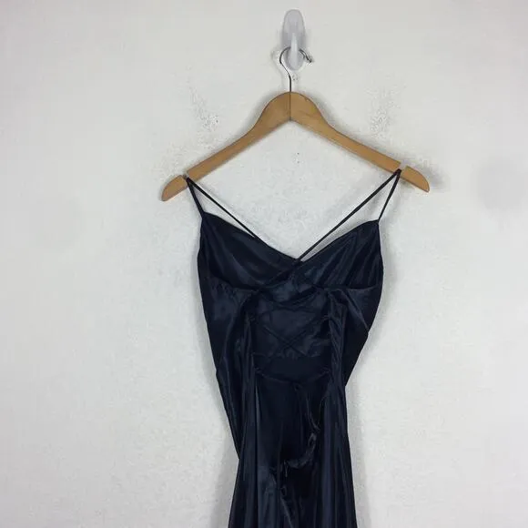 Bardot Estelle Navy Satin Drape Midi Dress Size 10/ Large