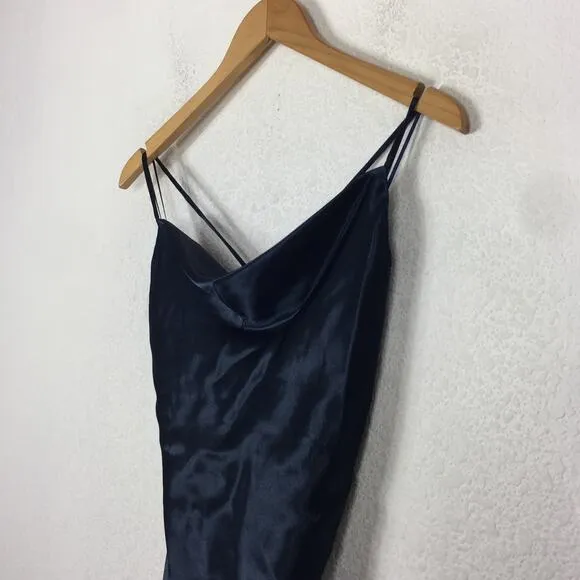 Bardot Estelle Navy Satin Drape Midi Dress Size 10/ Large