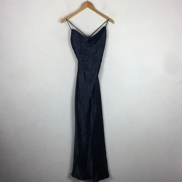 Bardot Estelle Navy Satin Drape Midi Dress Size 10/ Large