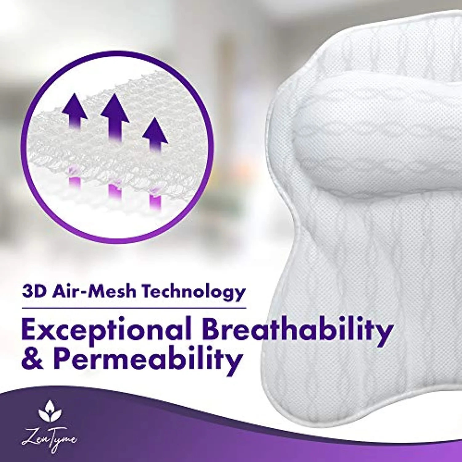 Bath Pillow Luxury Bathtub Pillow, Ergonomic Bath Pillows for Tub Neck and Back Support, Bath Tub Pillow Rest 3D Air Mesh Breathable Bath Accessories for Women & Men, Spa Pillow, Powerful Suction Cups