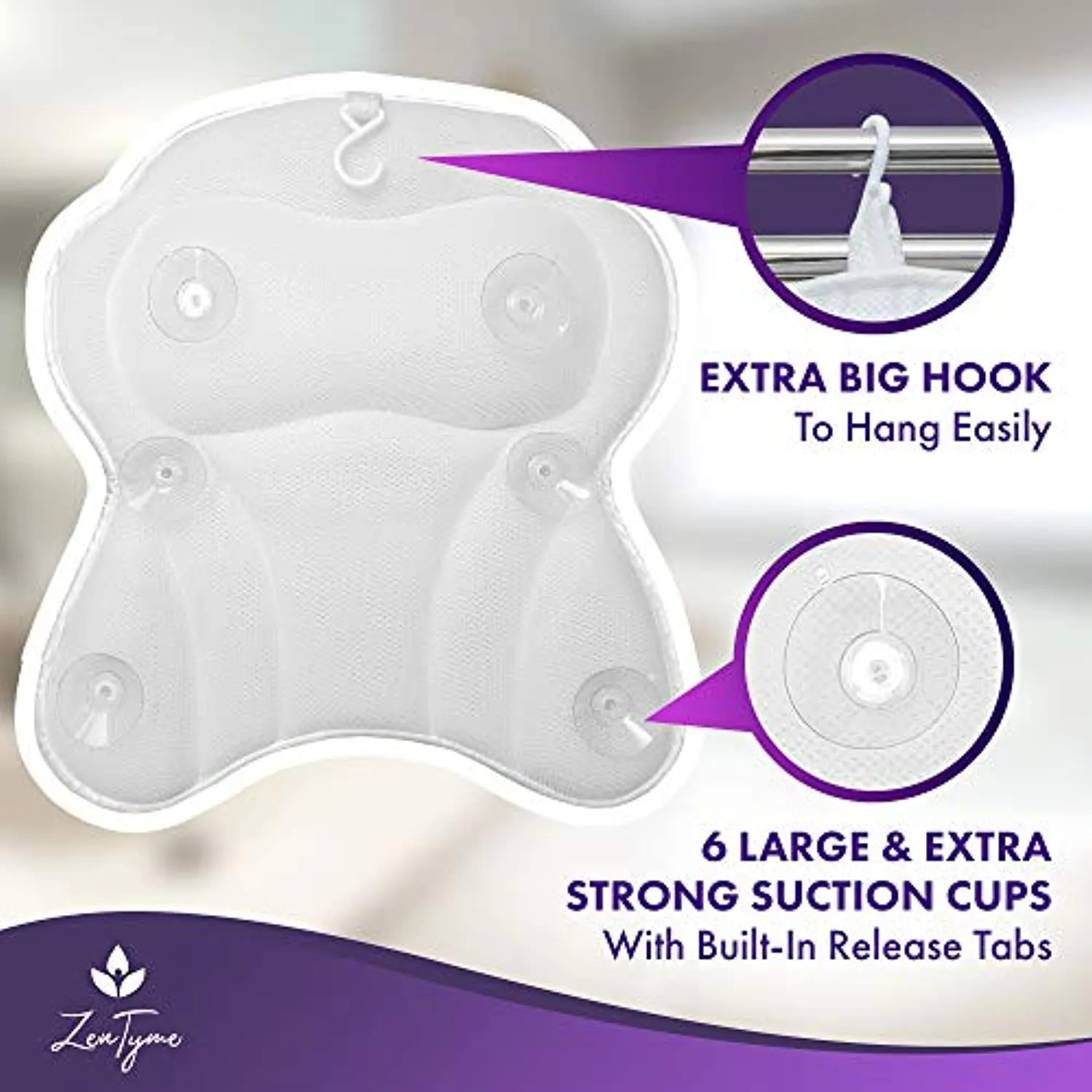Bath Pillow Luxury Bathtub Pillow, Ergonomic Bath Pillows for Tub Neck and Back Support, Bath Tub Pillow Rest 3D Air Mesh Breathable Bath Accessories for Women & Men, Spa Pillow, Powerful Suction Cups