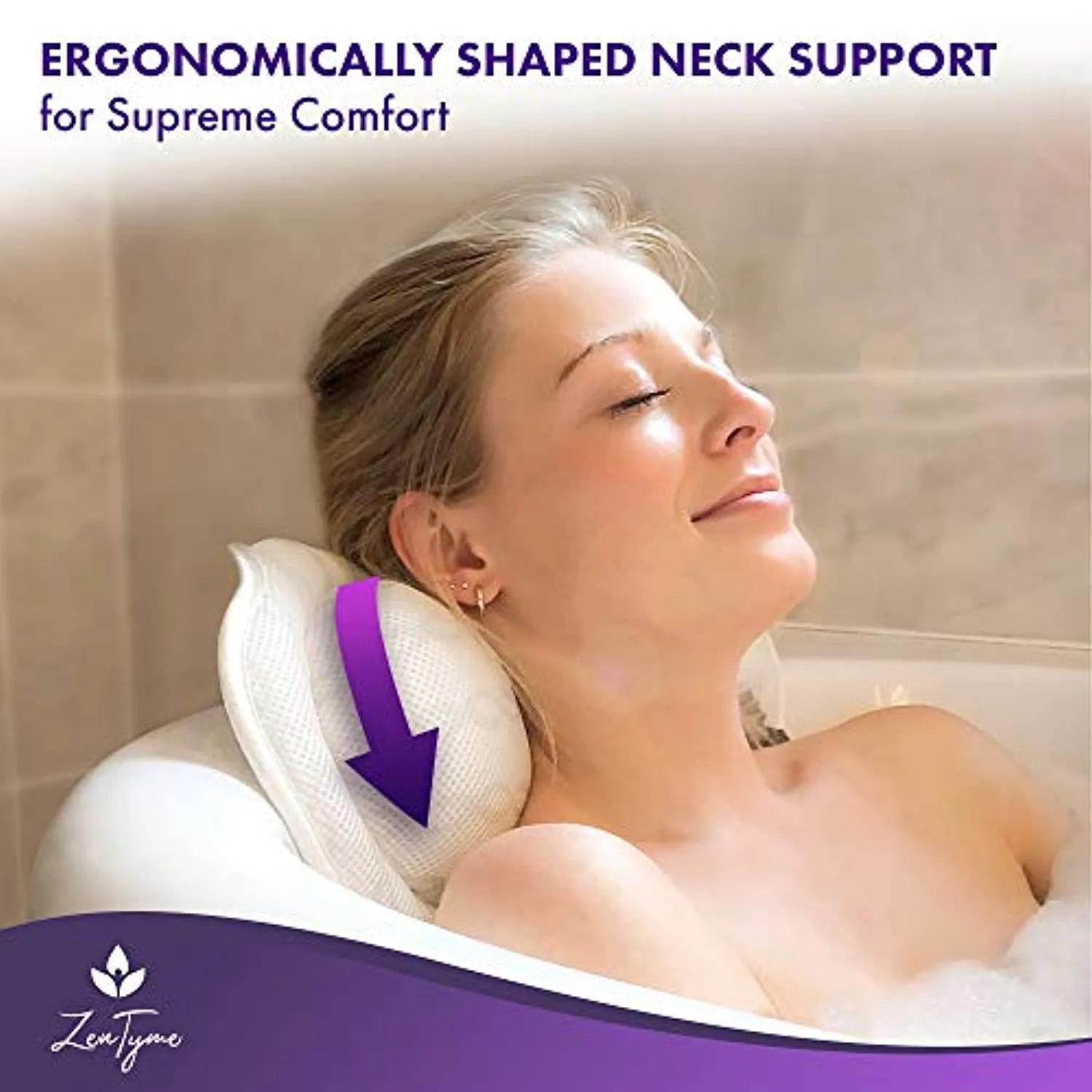 Bath Pillow Luxury Bathtub Pillow, Ergonomic Bath Pillows for Tub Neck and Back Support, Bath Tub Pillow Rest 3D Air Mesh Breathable Bath Accessories for Women & Men, Spa Pillow, Powerful Suction Cups