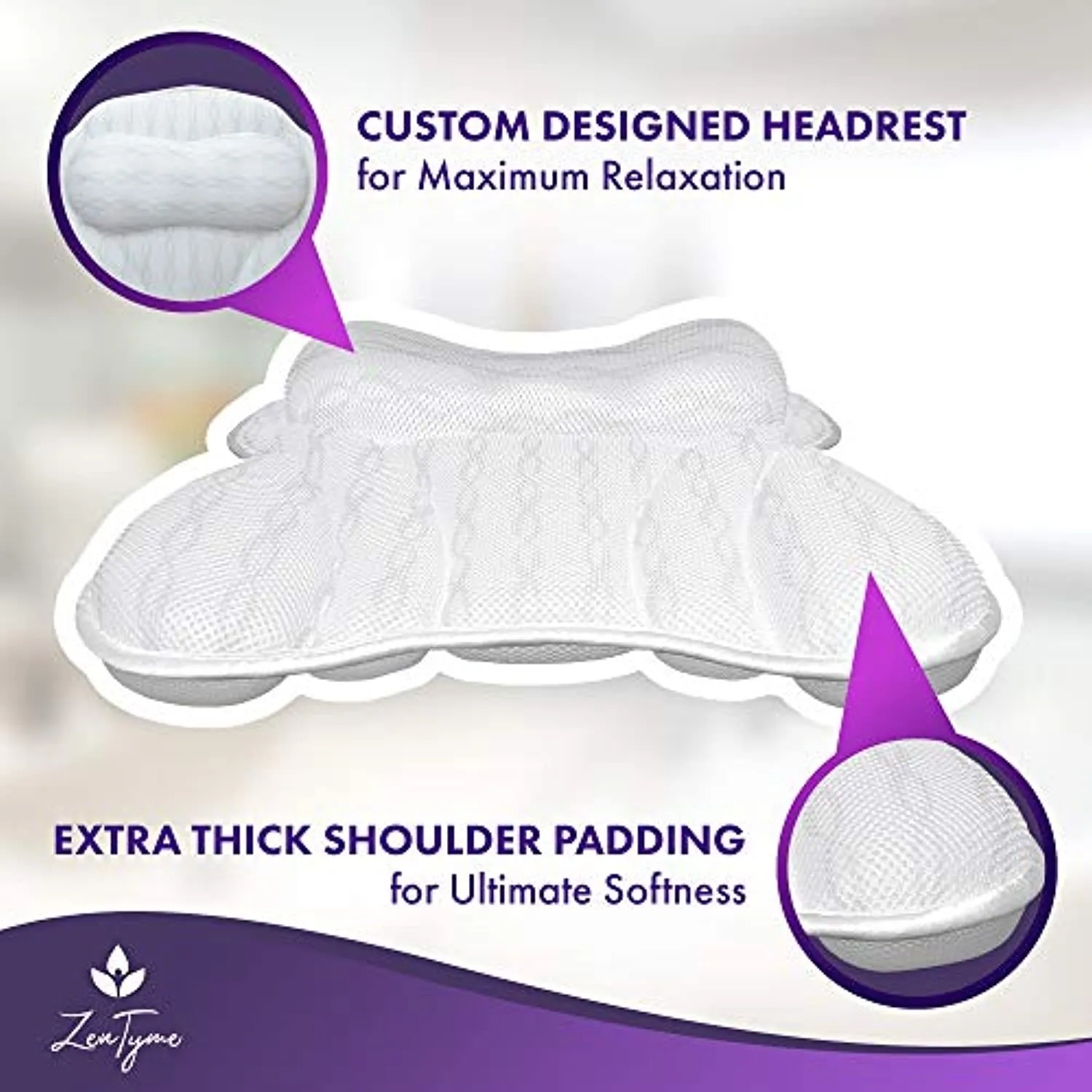 Bath Pillow Luxury Bathtub Pillow, Ergonomic Bath Pillows for Tub Neck and Back Support, Bath Tub Pillow Rest 3D Air Mesh Breathable Bath Accessories for Women & Men, Spa Pillow, Powerful Suction Cups