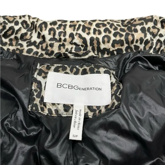 BCBGeneration Leopard-Print Hooded Puffer Coat, Size Small
