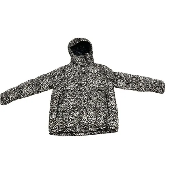 BCBGeneration Leopard-Print Hooded Puffer Coat, Size Small