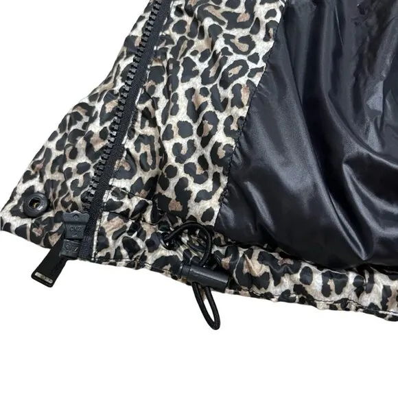 BCBGeneration Leopard-Print Hooded Puffer Coat, Size Small