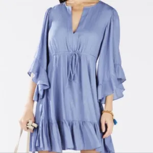 BCBGMaxAzria Emileigh Angel Sleeve Ruffle Bell Sleeve Flounce Mini Dress XS Boho