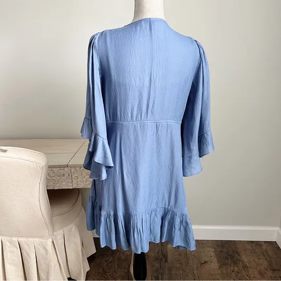 BCBGMaxAzria Emileigh Angel Sleeve Ruffle Bell Sleeve Flounce Mini Dress XS Boho