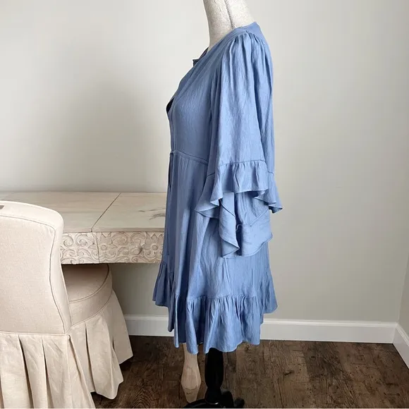 BCBGMaxAzria Emileigh Angel Sleeve Ruffle Bell Sleeve Flounce Mini Dress XS Boho