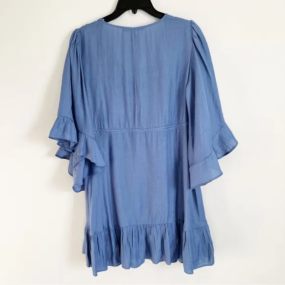 BCBGMaxAzria Emileigh Angel Sleeve Ruffle Bell Sleeve Flounce Mini Dress XS Boho