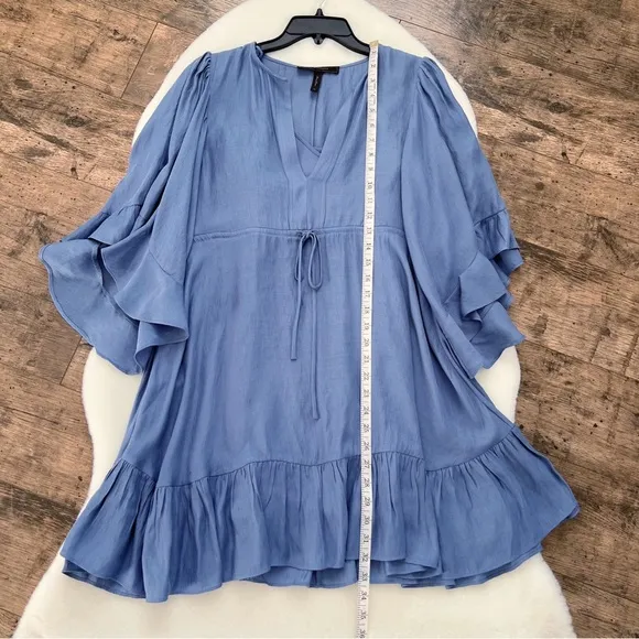 BCBGMaxAzria Emileigh Angel Sleeve Ruffle Bell Sleeve Flounce Mini Dress XS Boho