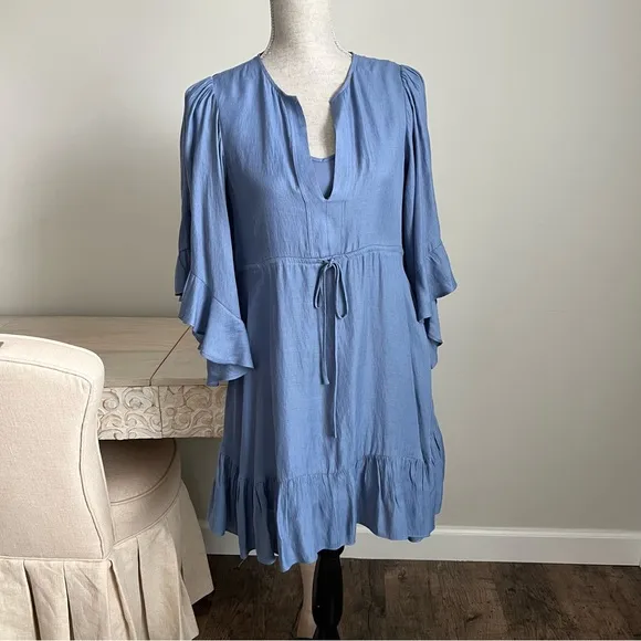 BCBGMaxAzria Emileigh Angel Sleeve Ruffle Bell Sleeve Flounce Mini Dress XS Boho