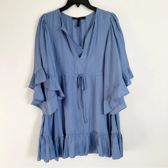 BCBGMaxAzria Emileigh Angel Sleeve Ruffle Bell Sleeve Flounce Mini Dress XS Boho