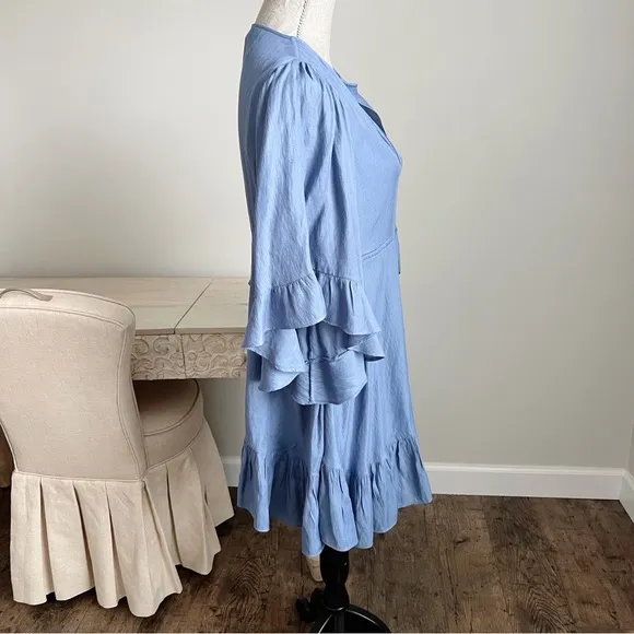 BCBGMaxAzria Emileigh Angel Sleeve Ruffle Bell Sleeve Flounce Mini Dress XS Boho