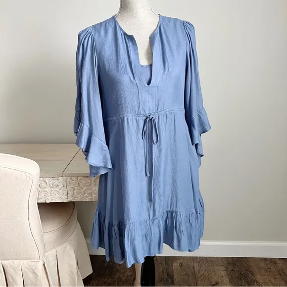 BCBGMaxAzria Emileigh Angel Sleeve Ruffle Bell Sleeve Flounce Mini Dress XS Boho