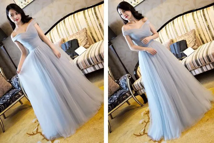 Beautiful Grey Off Shoulder Long Bridesmaid Dress, Simple Prom Dress