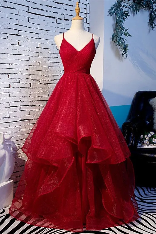 Beautiful Spaghetti Straps V-neck Princess Prom Dress For Teens OK925