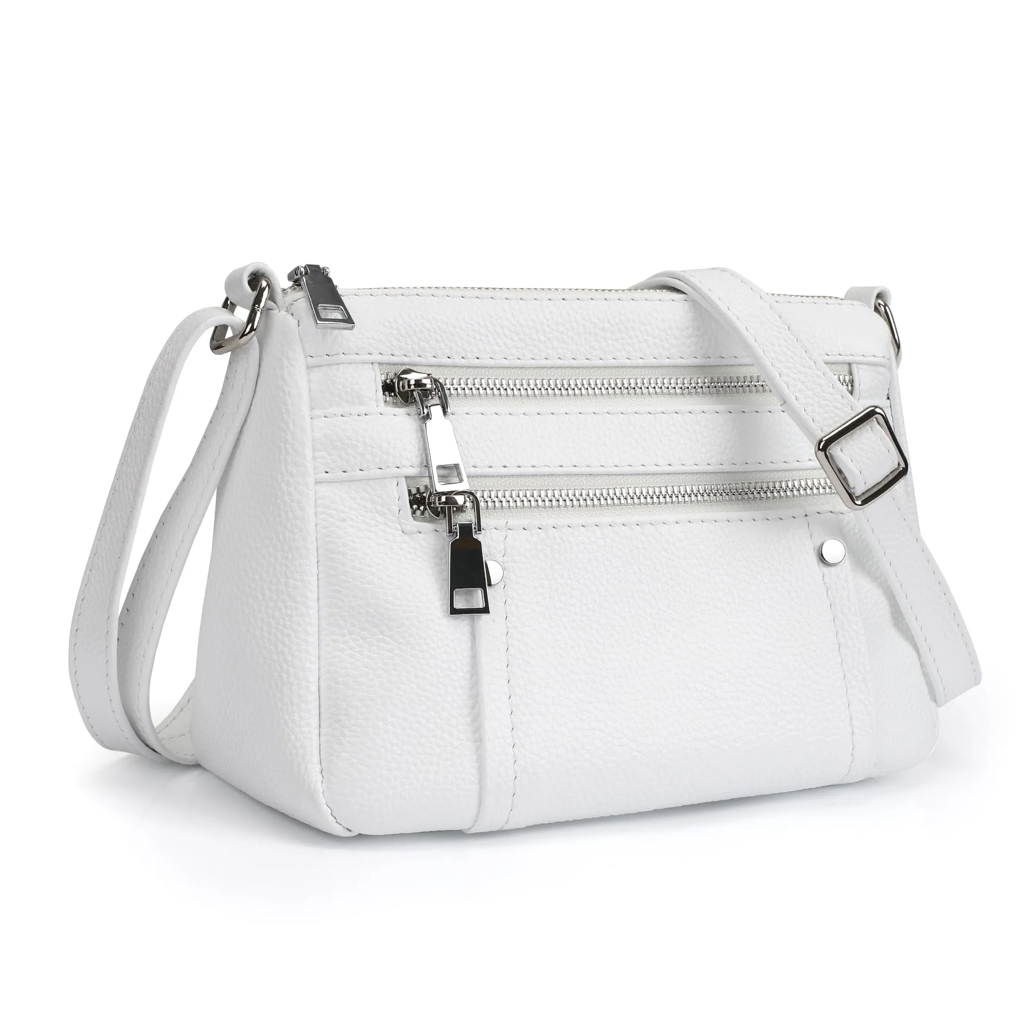 befen White Genuine Leather Crossbody Purses for Women Pocketbooks Small Lightweight Shoulder Bags Satchel Purse with Multi Zipper Pockets