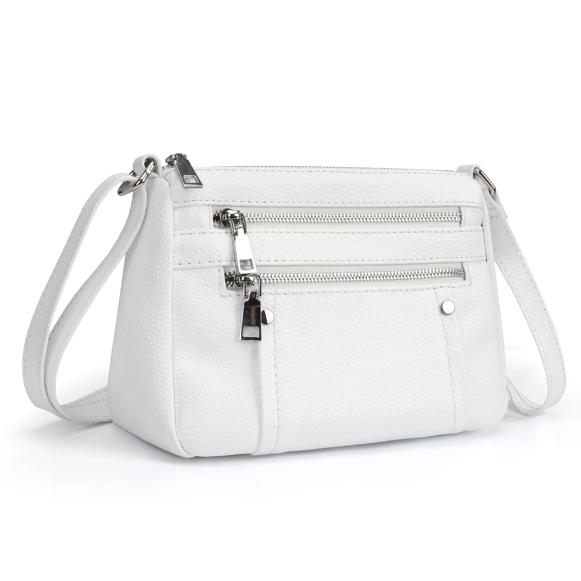 befen White Genuine Leather Crossbody Purses for Women Pocketbooks Small Lightweight Shoulder Bags Satchel Purse with Multi Zipper Pockets