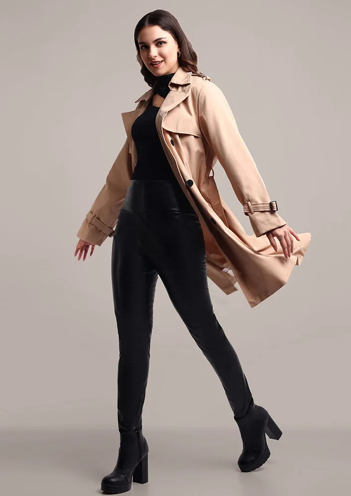 Beige Double Breasted Trench Coat With Belt