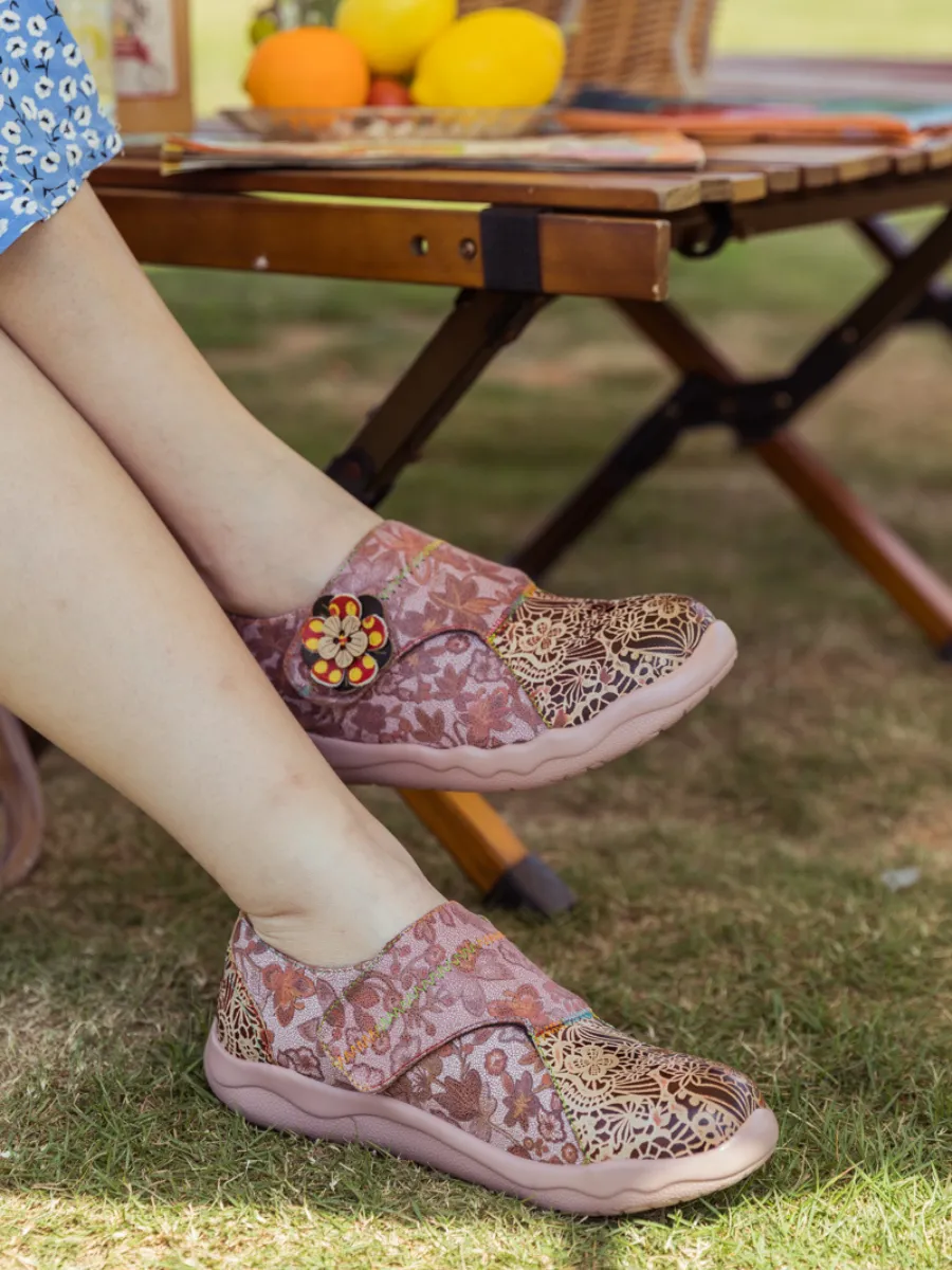 Beige Floral Leather Wrap-Top Sneaker
