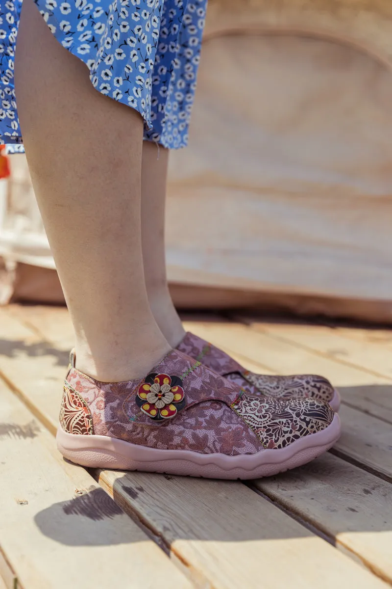 Beige Floral Leather Wrap-Top Sneaker
