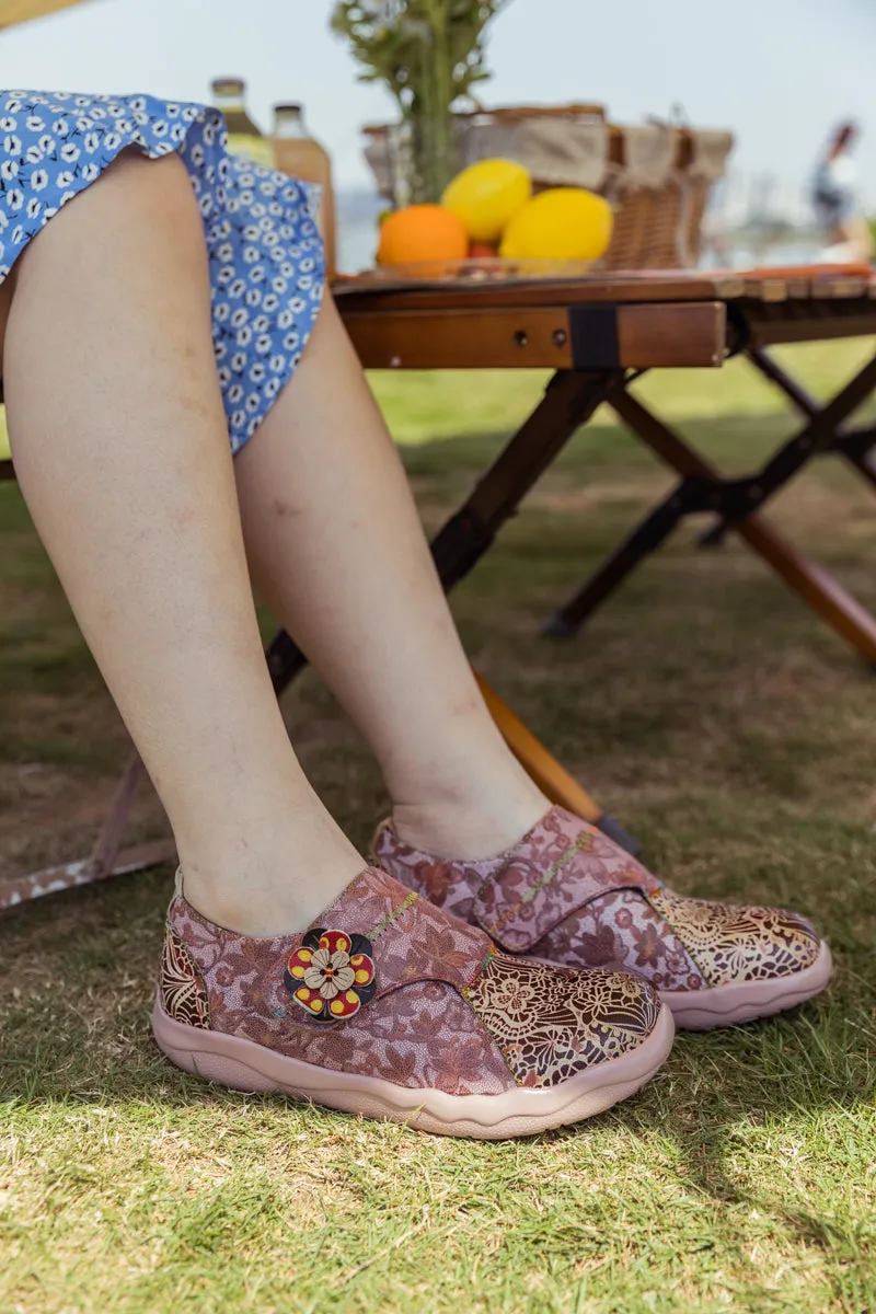 Beige Floral Leather Wrap-Top Sneaker