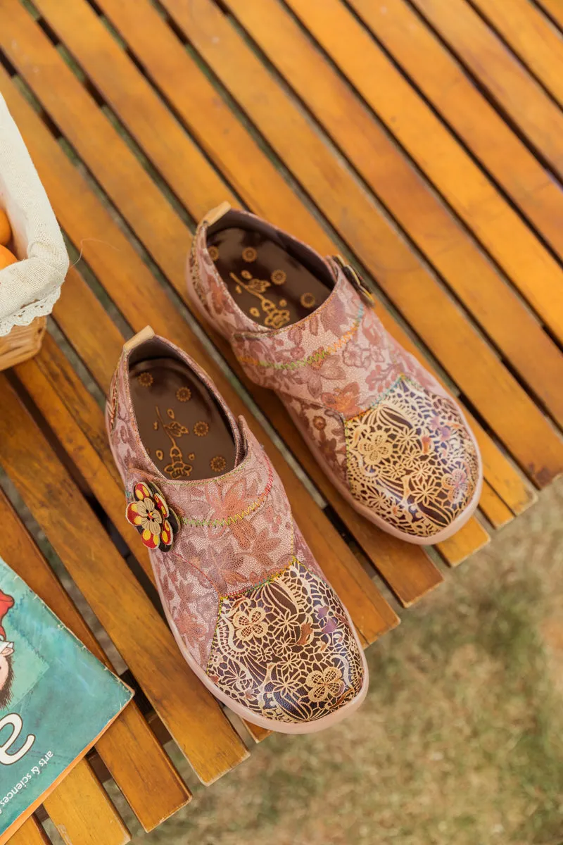 Beige Floral Leather Wrap-Top Sneaker