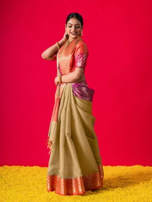 Beige Ganga Yamuna Muga Tissue Saree with blouse fabric