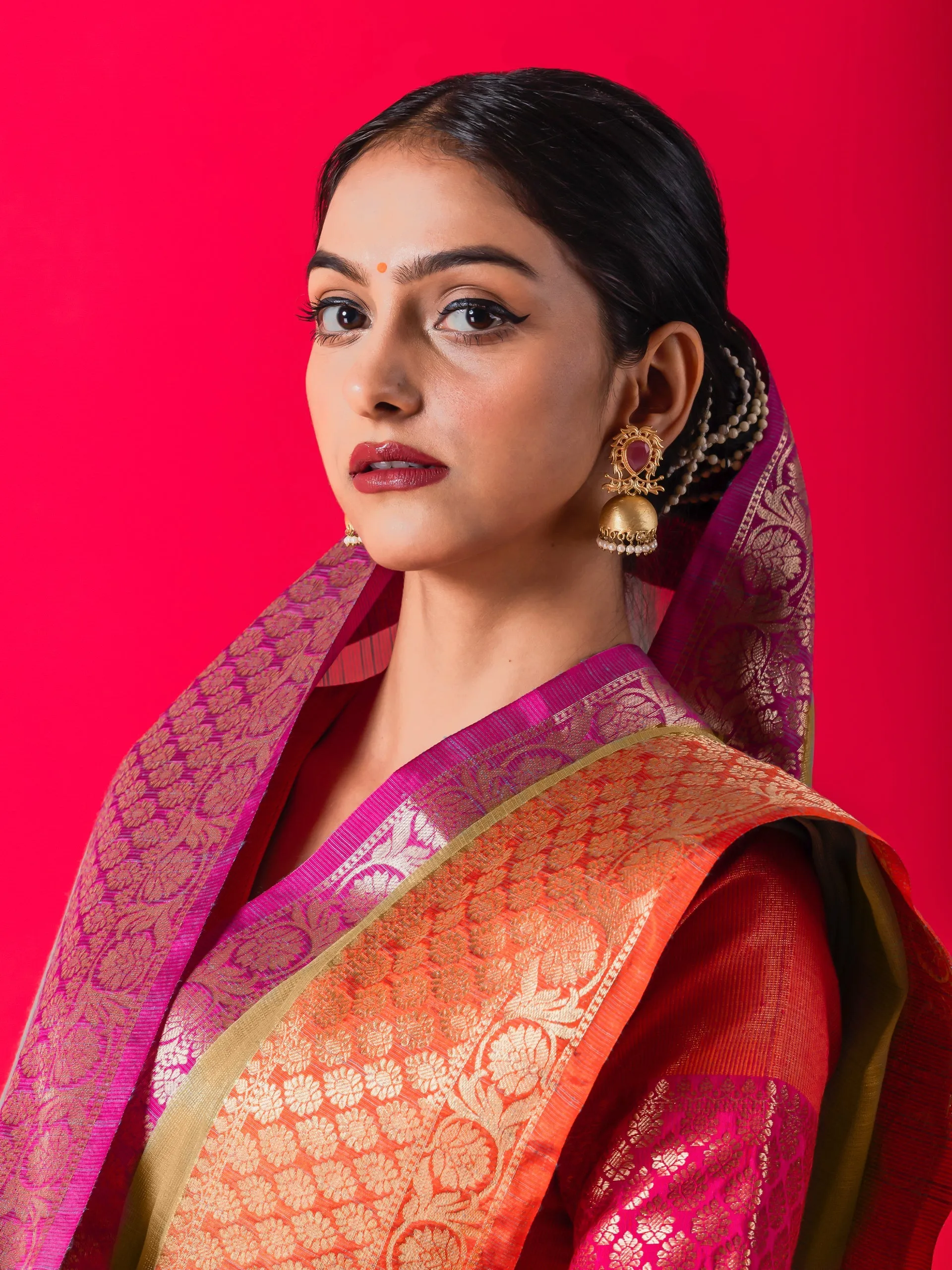Beige Ganga Yamuna Muga Tissue Saree with blouse fabric
