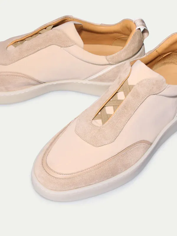 Beige Leather and Suede Astrid Lace Up Sneakers - Sneakers
