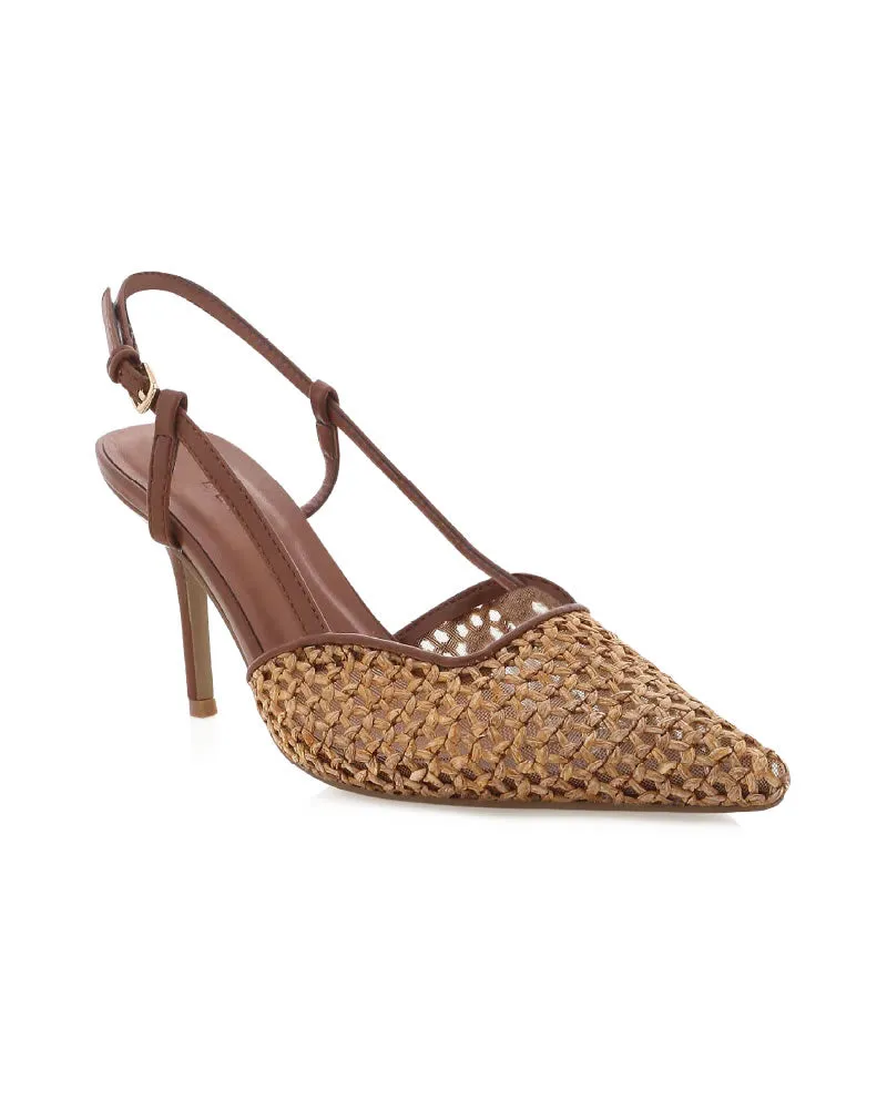 Billini Kameron Stiletto Heel Dark Tan/ Natural Raffia