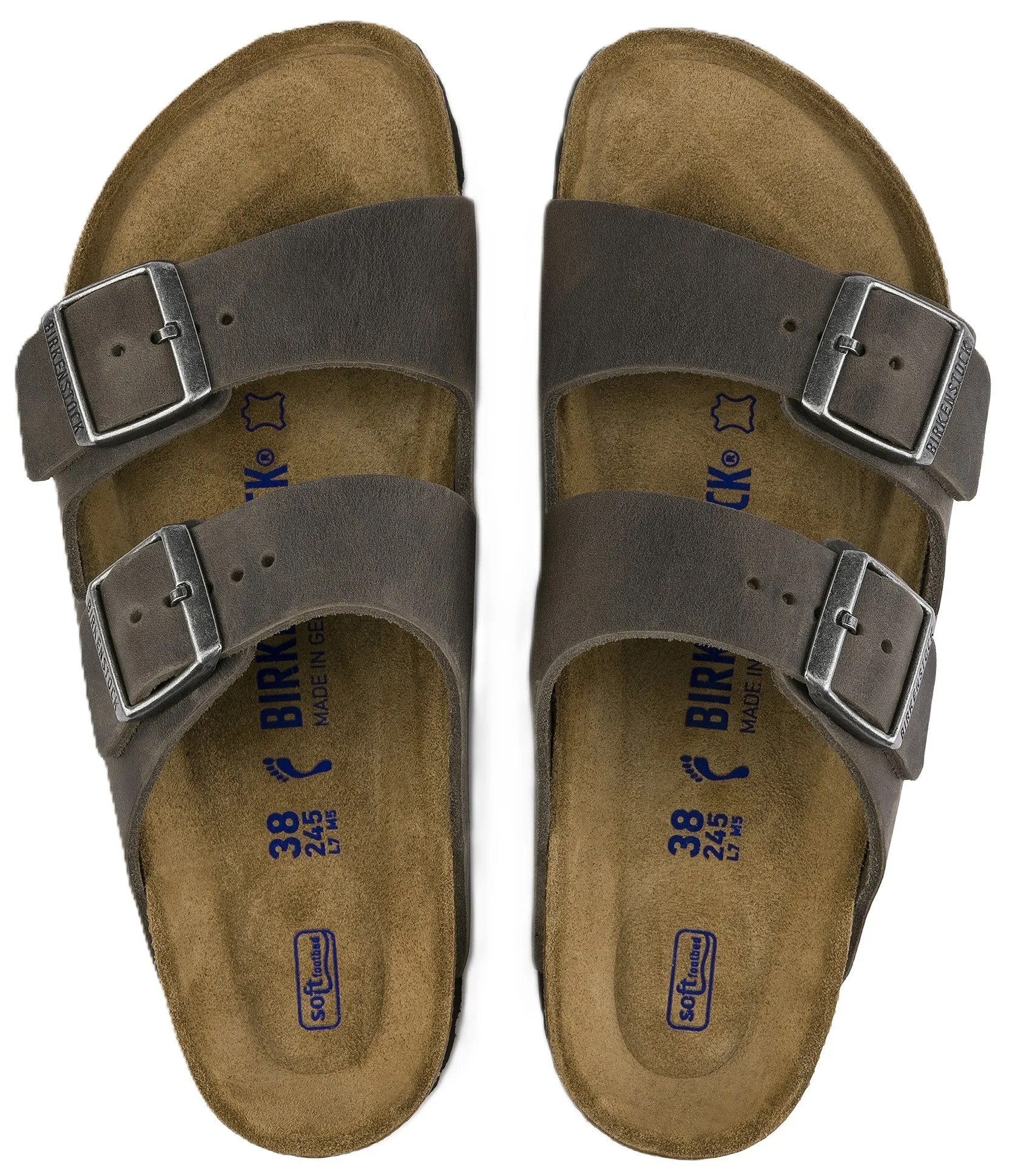 Birkenstock Arizona Sandals - Iron Oiled Leather | Soft Footbed