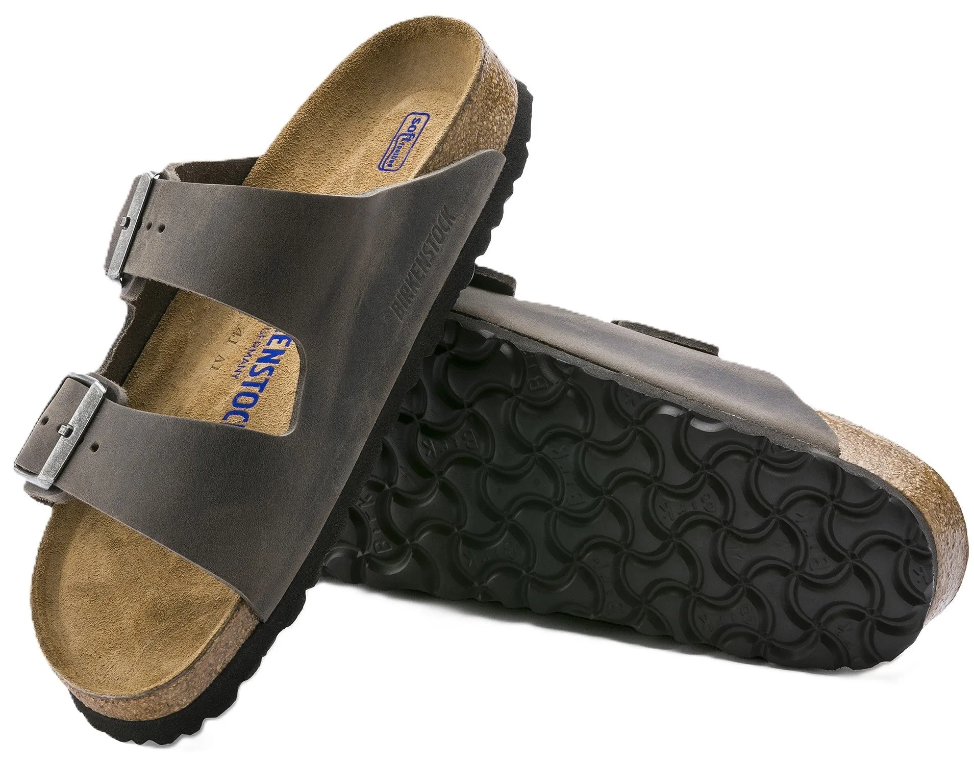 Birkenstock Arizona Sandals - Iron Oiled Leather | Soft Footbed