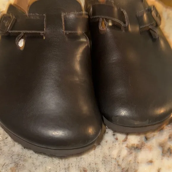 Birkenstock Black Slippers with Leather Upper and Cork Footbed