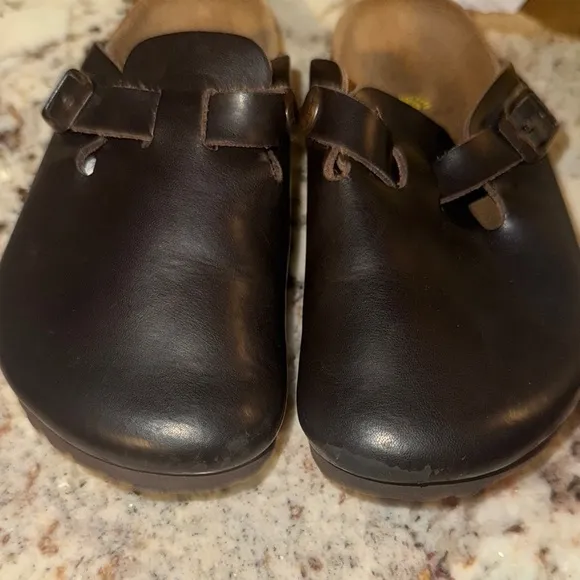 Birkenstock Black Slippers with Leather Upper and Cork Footbed