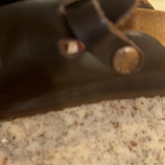 Birkenstock Black Slippers with Leather Upper and Cork Footbed