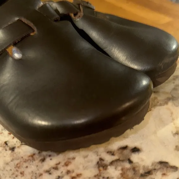 Birkenstock Black Slippers with Leather Upper and Cork Footbed