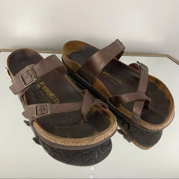 BIRKENSTOCK Brown Leather Mayari Golden Brown Birko-Flor Strappy Sandals