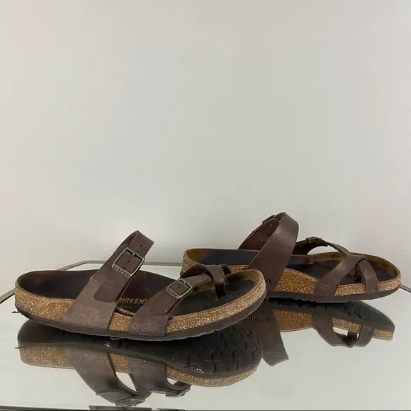 BIRKENSTOCK Brown Leather Mayari Golden Brown Birko-Flor Strappy Sandals